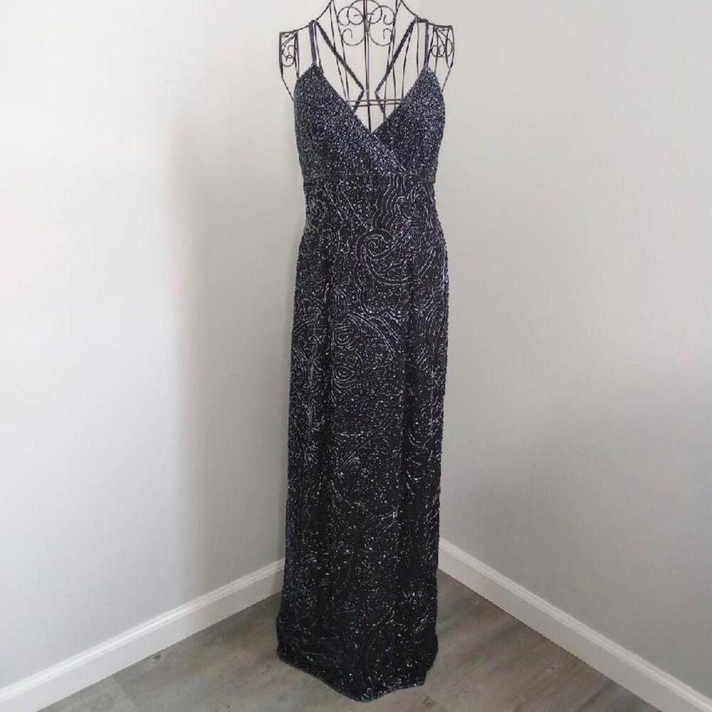 Vintage 90s Silk Black Beaded Gothic Prom Dress